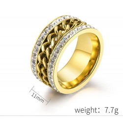 Trendy Stainless Steel Grooved Edge Chain Spinner Rings Biker Band for Men Women Gold Zirconia $7.12 Rings