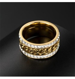 Trendy Stainless Steel Grooved Edge Chain Spinner Rings Biker Band for Men Women Gold Zirconia $7.12 Rings