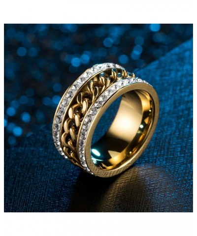 Trendy Stainless Steel Grooved Edge Chain Spinner Rings Biker Band for Men Women Gold Zirconia $7.12 Rings