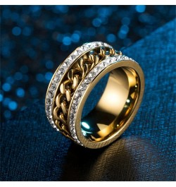 Trendy Stainless Steel Grooved Edge Chain Spinner Rings Biker Band for Men Women Gold Zirconia $7.12 Rings