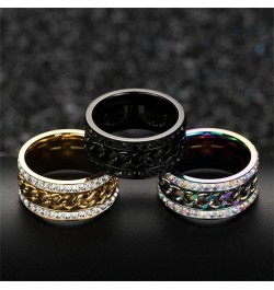 Trendy Stainless Steel Grooved Edge Chain Spinner Rings Biker Band for Men Women Gold Zirconia $7.12 Rings