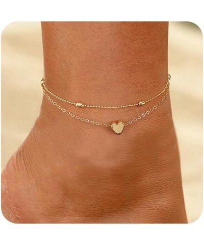 Gold/Sliver Ankle Bracelets for Women,14K Gold Anklets for Women Waterproof Cuban Link Heart Beads Herringbone Rhinestone Ank...