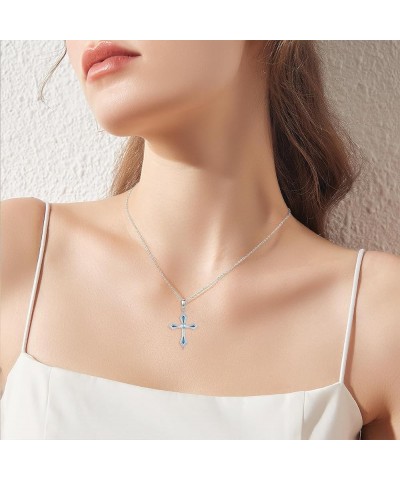 Cross Moonstone Necklace for Women Men Sterling Silver Blue Cross Pendant Necklace Cross Moonstone Jewelry Gift for Girls Mom...