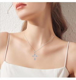 Cross Moonstone Necklace for Women Men Sterling Silver Blue Cross Pendant Necklace Cross Moonstone Jewelry Gift for Girls Mom...