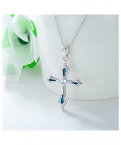 Cross Moonstone Necklace for Women Men Sterling Silver Blue Cross Pendant Necklace Cross Moonstone Jewelry Gift for Girls Mom...