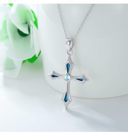 Cross Moonstone Necklace for Women Men Sterling Silver Blue Cross Pendant Necklace Cross Moonstone Jewelry Gift for Girls Mom...