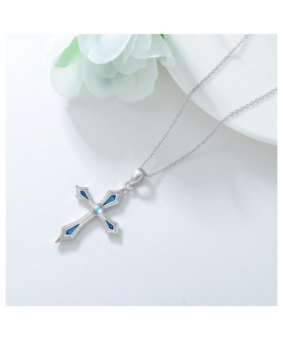 Cross Moonstone Necklace for Women Men Sterling Silver Blue Cross Pendant Necklace Cross Moonstone Jewelry Gift for Girls Mom...