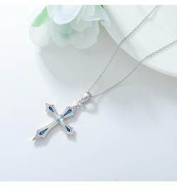 Cross Moonstone Necklace for Women Men Sterling Silver Blue Cross Pendant Necklace Cross Moonstone Jewelry Gift for Girls Mom...