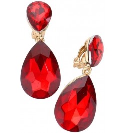 Women's Double Teardrop Statement Glass Crystal Rhinestone Dangle Clip On Bridal Earrings, 2 Red Crystal Gold Tone $11.34 Ear...