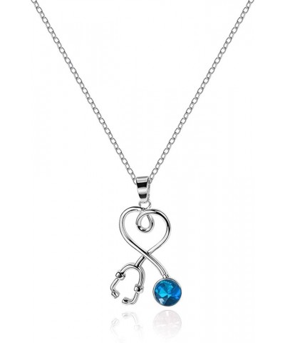 Stethoscope Pendant Necklace for Women Crystal Heart Shaped Stethoscope Clavicle Necklace Nurse's Day Gift Jewelry Blue $7.50...