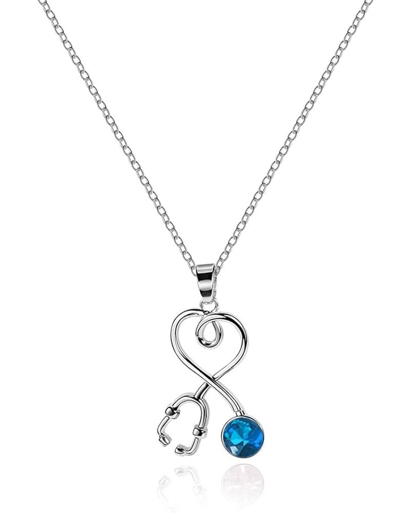 Stethoscope Pendant Necklace for Women Crystal Heart Shaped Stethoscope Clavicle Necklace Nurse's Day Gift Jewelry Blue $7.50...