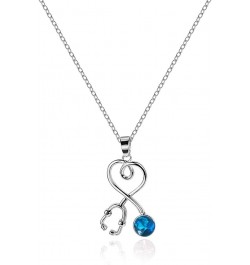 Stethoscope Pendant Necklace for Women Crystal Heart Shaped Stethoscope Clavicle Necklace Nurse's Day Gift Jewelry Blue $7.50...