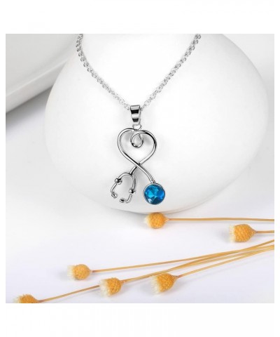 Stethoscope Pendant Necklace for Women Crystal Heart Shaped Stethoscope Clavicle Necklace Nurse's Day Gift Jewelry Blue $7.50...