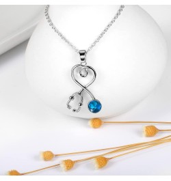 Stethoscope Pendant Necklace for Women Crystal Heart Shaped Stethoscope Clavicle Necklace Nurse's Day Gift Jewelry Blue $7.50...