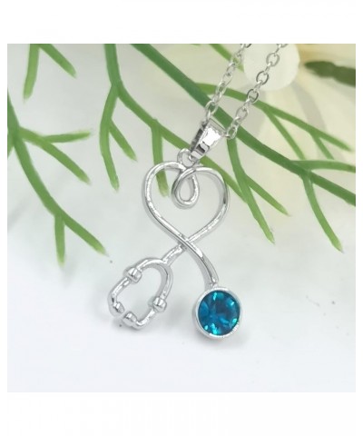 Stethoscope Pendant Necklace for Women Crystal Heart Shaped Stethoscope Clavicle Necklace Nurse's Day Gift Jewelry Blue $7.50...