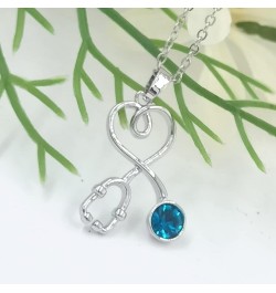 Stethoscope Pendant Necklace for Women Crystal Heart Shaped Stethoscope Clavicle Necklace Nurse's Day Gift Jewelry Blue $7.50...