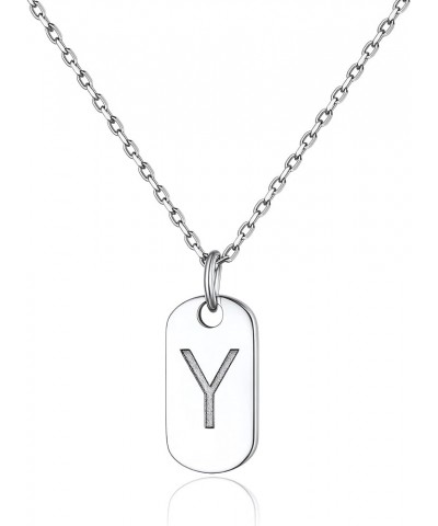 Solid Silver Initial Necklace with S925 Stamp, 26 Alphabets Tiny Dog Tag for Women/Men, Send Gift Box Y $8.09 Necklaces