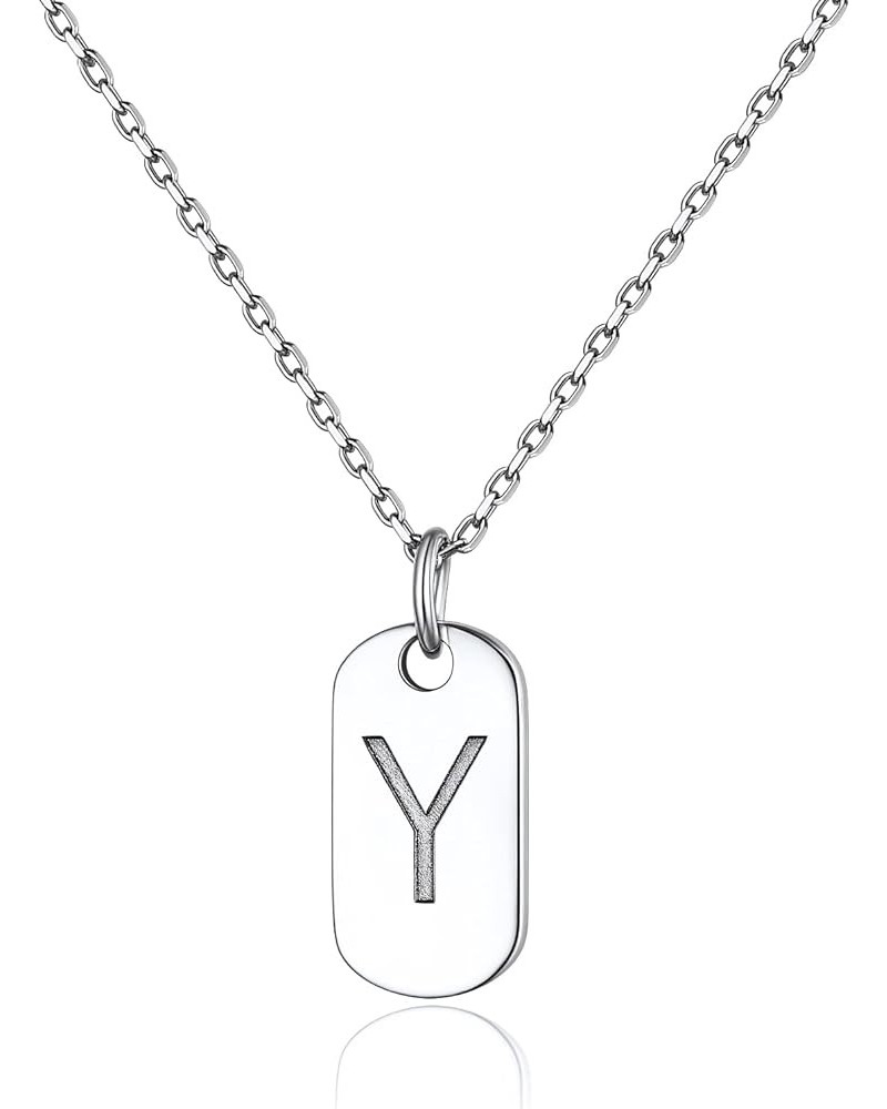 Solid Silver Initial Necklace with S925 Stamp, 26 Alphabets Tiny Dog Tag for Women/Men, Send Gift Box Y $8.09 Necklaces