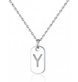 Solid Silver Initial Necklace with S925 Stamp, 26 Alphabets Tiny Dog Tag for Women/Men, Send Gift Box Y $8.09 Necklaces