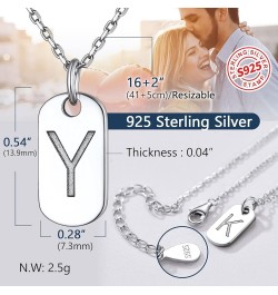 Solid Silver Initial Necklace with S925 Stamp, 26 Alphabets Tiny Dog Tag for Women/Men, Send Gift Box Y $8.09 Necklaces