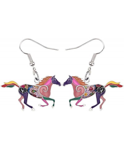 Enamel Alloy Running Horse Earrings Drop Dangle Fashion Jewelry For Women Girls Cute Charms Gift Purple $9.34 Earrings