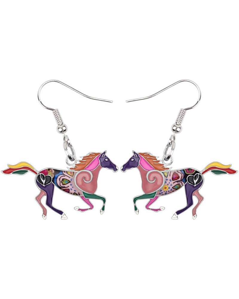 Enamel Alloy Running Horse Earrings Drop Dangle Fashion Jewelry For Women Girls Cute Charms Gift Purple $9.34 Earrings