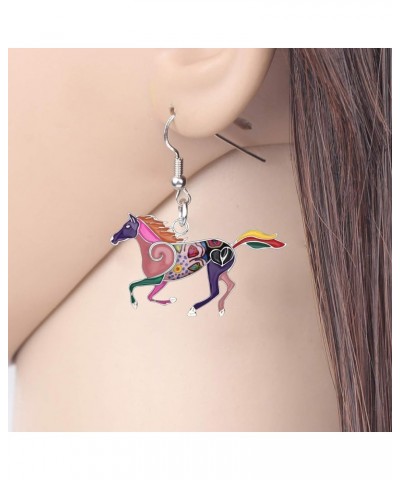 Enamel Alloy Running Horse Earrings Drop Dangle Fashion Jewelry For Women Girls Cute Charms Gift Purple $9.34 Earrings