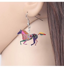 Enamel Alloy Running Horse Earrings Drop Dangle Fashion Jewelry For Women Girls Cute Charms Gift Purple $9.34 Earrings