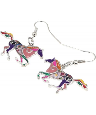 Enamel Alloy Running Horse Earrings Drop Dangle Fashion Jewelry For Women Girls Cute Charms Gift Purple $9.34 Earrings