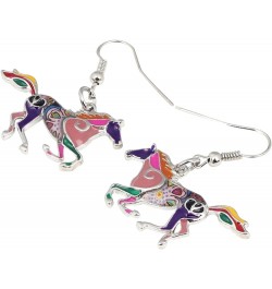 Enamel Alloy Running Horse Earrings Drop Dangle Fashion Jewelry For Women Girls Cute Charms Gift Purple $9.34 Earrings