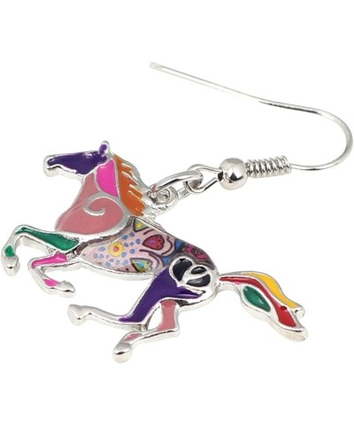 Enamel Alloy Running Horse Earrings Drop Dangle Fashion Jewelry For Women Girls Cute Charms Gift Purple $9.34 Earrings