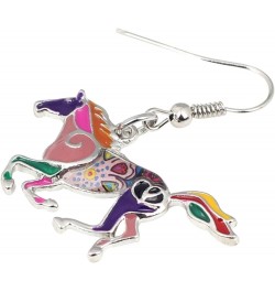 Enamel Alloy Running Horse Earrings Drop Dangle Fashion Jewelry For Women Girls Cute Charms Gift Purple $9.34 Earrings