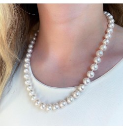 Cultured Freshwater Oval White Pearl Strand Necklace with Sterling Silver Ball Clasp, 18in 10.0-11.0mm $29.14 Necklaces