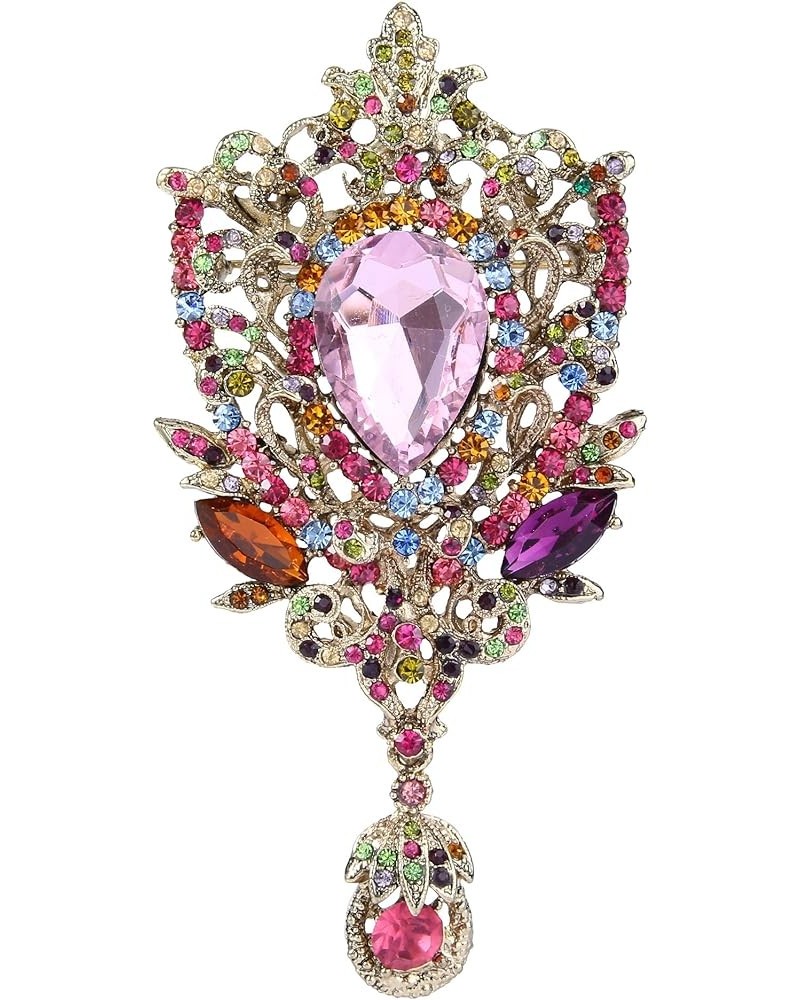 Women's Rhinestone Crystal Art Deco Floral Vine Tear Drop Banquet Brooch Pendant Colorful Gold-Tone $12.41 Brooches & Pins