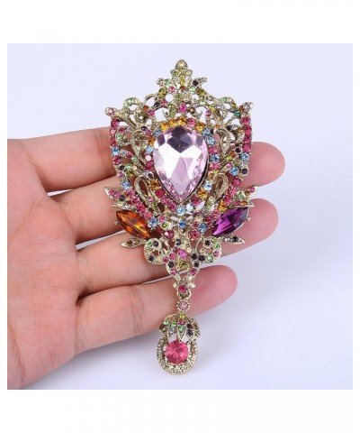 Women's Rhinestone Crystal Art Deco Floral Vine Tear Drop Banquet Brooch Pendant Colorful Gold-Tone $12.41 Brooches & Pins