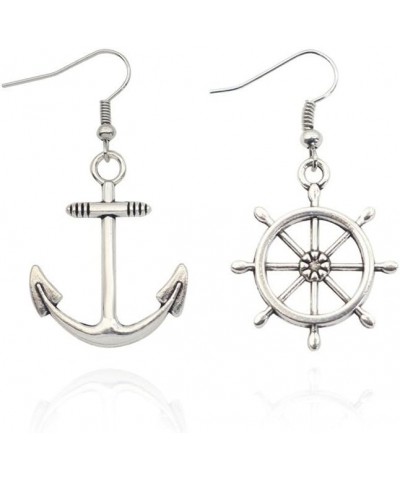 Irregular Silver Nautical Anchor Rudder Earrings Personality Fashion Dangle Earrings $8.84 Earrings