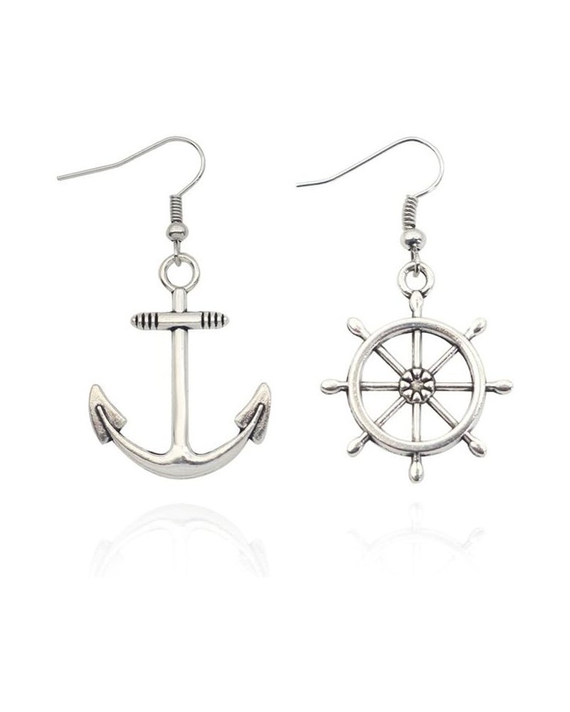 Irregular Silver Nautical Anchor Rudder Earrings Personality Fashion Dangle Earrings $8.84 Earrings