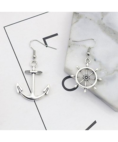 Irregular Silver Nautical Anchor Rudder Earrings Personality Fashion Dangle Earrings $8.84 Earrings