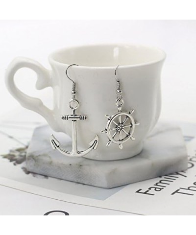 Irregular Silver Nautical Anchor Rudder Earrings Personality Fashion Dangle Earrings $8.84 Earrings