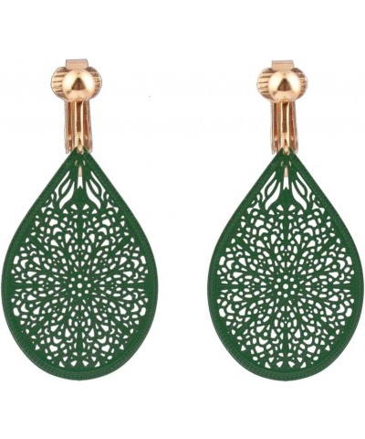 Carving Clip On Earrings for Women Lightweight Teardrop Leaf No Pierced Earrings green $10.39 Earrings