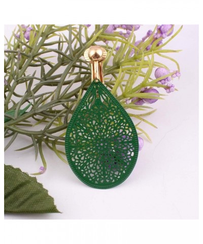 Carving Clip On Earrings for Women Lightweight Teardrop Leaf No Pierced Earrings green $10.39 Earrings