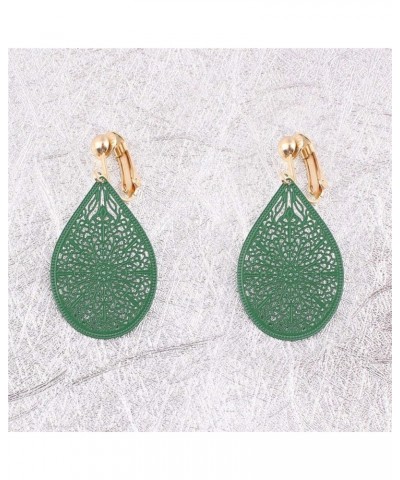 Carving Clip On Earrings for Women Lightweight Teardrop Leaf No Pierced Earrings green $10.39 Earrings