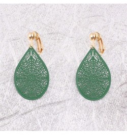 Carving Clip On Earrings for Women Lightweight Teardrop Leaf No Pierced Earrings green $10.39 Earrings