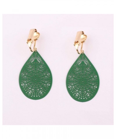 Carving Clip On Earrings for Women Lightweight Teardrop Leaf No Pierced Earrings green $10.39 Earrings