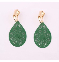 Carving Clip On Earrings for Women Lightweight Teardrop Leaf No Pierced Earrings green $10.39 Earrings