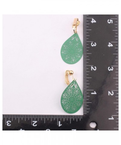 Carving Clip On Earrings for Women Lightweight Teardrop Leaf No Pierced Earrings green $10.39 Earrings