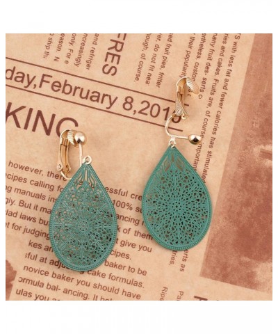 Carving Clip On Earrings for Women Lightweight Teardrop Leaf No Pierced Earrings green $10.39 Earrings