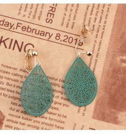 Carving Clip On Earrings for Women Lightweight Teardrop Leaf No Pierced Earrings green $10.39 Earrings