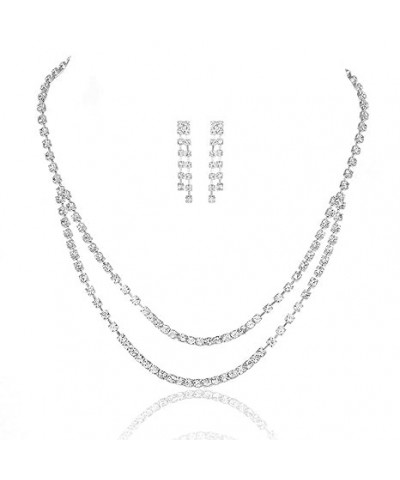 Rhinestone Wedding Jewelry Set Pendent Silver Necklace Earring Set Bridal Necklace Crystal Jewelry Set for Women and Girls (C...