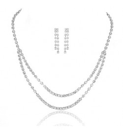 Rhinestone Wedding Jewelry Set Pendent Silver Necklace Earring Set Bridal Necklace Crystal Jewelry Set for Women and Girls (C...